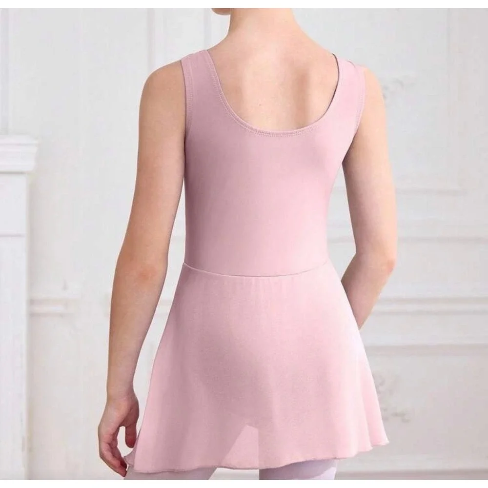 SHEIN Girls Pink Ballet Leotard with Attached Skirt Dance Dress Sleeveless